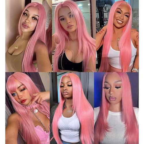 30 32 34 Inch Pink Straight Bundles Human Hair Pure Pink Bundles Niegmeag Hair Double Weft Grade 8A Brazilian Virgin Remy Hair Extensions For Woman 100g/Pc