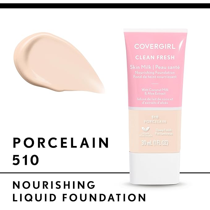 COVERGIRL Clean Fresh Skin Milk Foundation, Hydrating Foundation, Vegan, 1 Count, (packaging may vary)