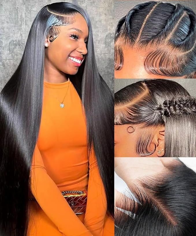13x6 Lace Front Wigs Human Hair 200 Density Straight Wigs Human Hair Glueless Wigs Pre Plucked No Tangle Shedding Silky Soft Smooth HD Frontal Wig for Women Natural Color 24 Inch