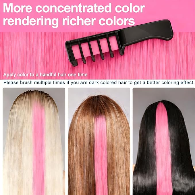 6 Colors Festive Fun Hair Chalk Combs, 2026 New Temporary Glitter Hair Colors Hairs Chalk Combs, Washable DIY Color Dye for Birthday Christmas New Year Cosplay Hairs DIY Party for Teenage Girls Kids
