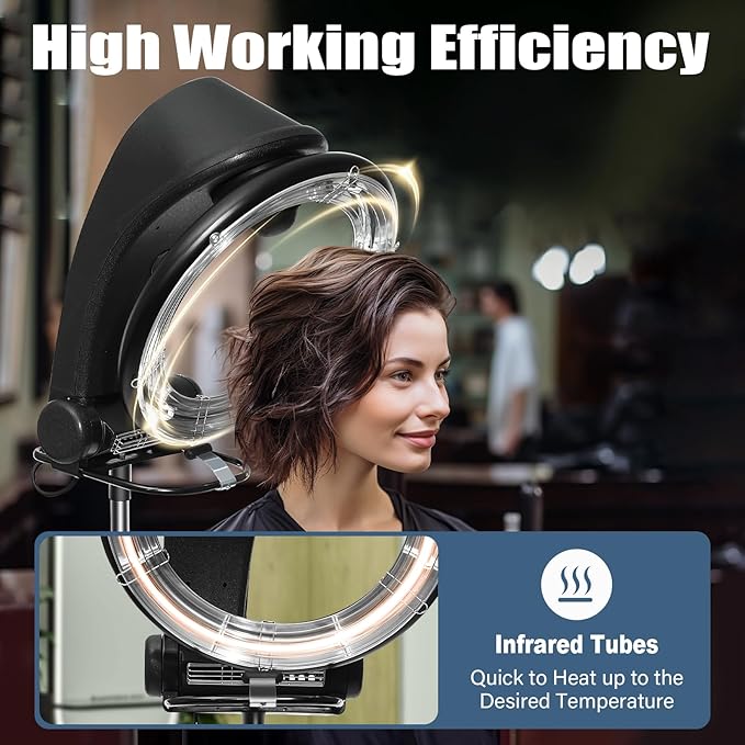 Professional 3-in-1 Orbiting Infrared Hair Dryer & Steamer, Adjustable Height Color Processor Salon Drying Perming Machine with 360° Rotation & Digital Display for Hair Care & Styling