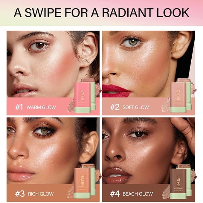 Multi-Purpose Makeup Blush Stick, 3-in-1 Beauty Tinted Solid Blush Stick For Cheeks, Lips And Eyes Waterproof Natural Cream Blush Stick With Long-Lasting Moisturizing Formula (#1Warm Glow)