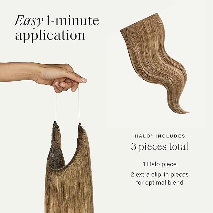 Luxy 100% Remy Human Hair – Halo Clip-In Hair Extensions –Natural Looking Volume & Length - One-Piece - Easy 5-Min Application 180 grams 20" Bronde Balayage Halo