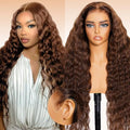 Arabella Chocolate Brown Deep Curly Lace Front Wigs Human Hair 13x6 HD Lace Frontal Wigs Curly Human Hair Brown Glueless Wig For Women Pre Plucked with Natural Hairline 26 Inch