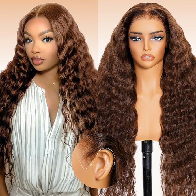 Arabella Chocolate Brown Deep Curly Lace Front Wigs Human Hair 13x6 HD Lace Frontal Wigs Curly Human Hair Brown Glueless Wig For Women Pre Plucked with Natural Hairline 24 Inch
