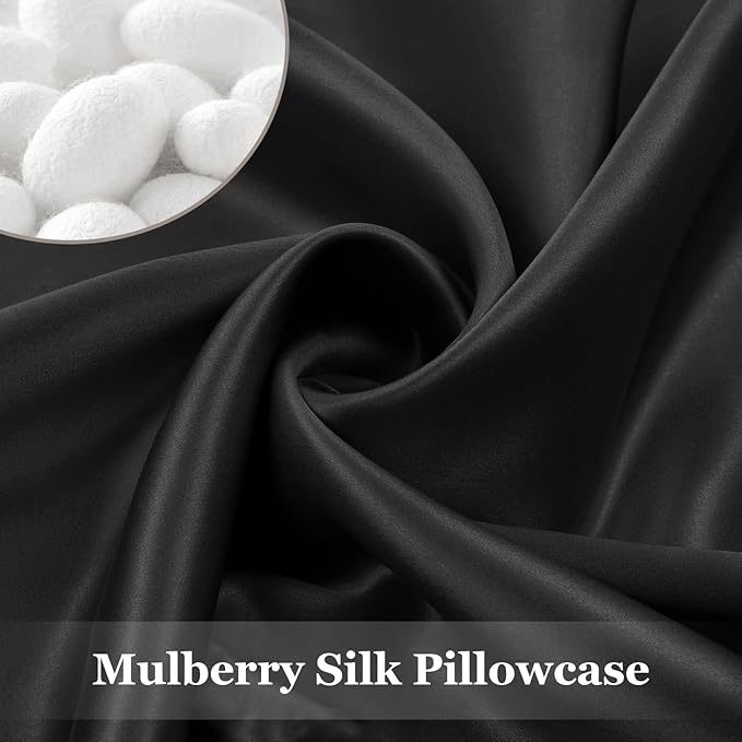 Adubor 100% Silk Pillowcase - Mulberry Silk Pillow Cases, 23 Momme 6A Grade Fibers, Silk Pillow Case for Hair and Skin Health, with Hidden Zipper (Standard 20''×26'', Black, 1PC)