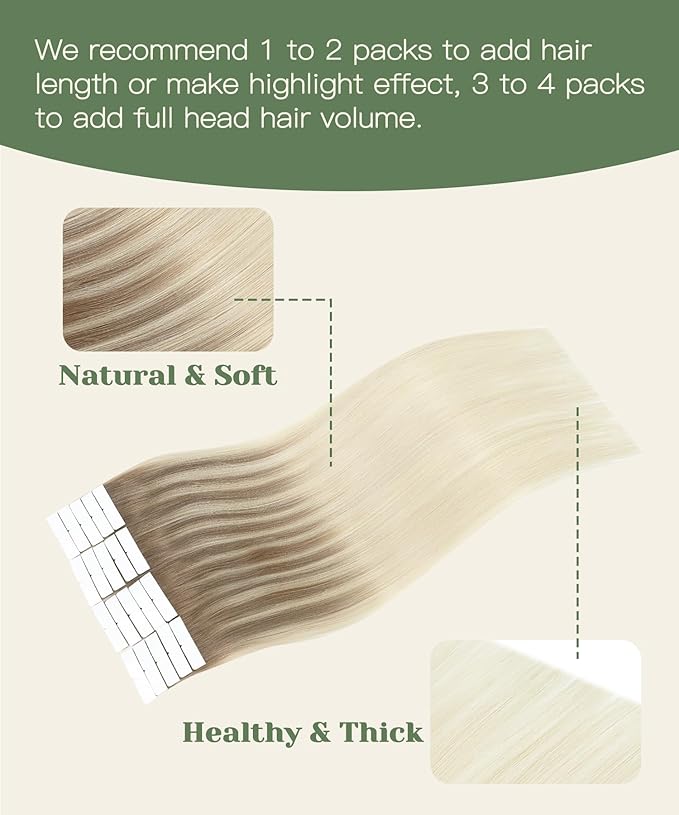 SURNEL Injected Tape in Hair Extensions Human 16Inch Ash Brown to Platinum Blonde Invisible Tape in Extensions 20 Pcs 35g(#860,16)