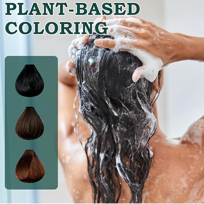 Mild Formula Long Lasting Hair Dye Set, Long-Lasting Single Step Hair Dye Kit with Nourishing Natural Shampoo (Light Black)