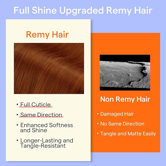 Full Shine Copper Real Hair Clip in Extensions Human Hair 14 Inch Clip in Real Hair Extensions Copper Invisible Hair Extensions for Dance 7 Pcs 120 G