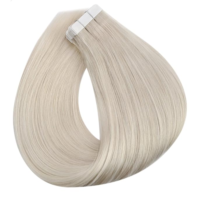 Full Shine Hair Extensions Tape in 22 Inch Color 1000 White Blonde Thick Tape in Extensions Double Sided Skin Weft Remy Human Hair Silky Straight 20 Pcs Invisible Add Length for Women 50Gram