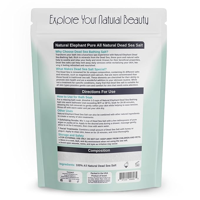 Natural Elephant Dead Sea Bath Salt | 10 Pound Bag (160oz) | 100% Natural and Pure| Fine Grain | for Bathing and Relaxation of Body and Mind