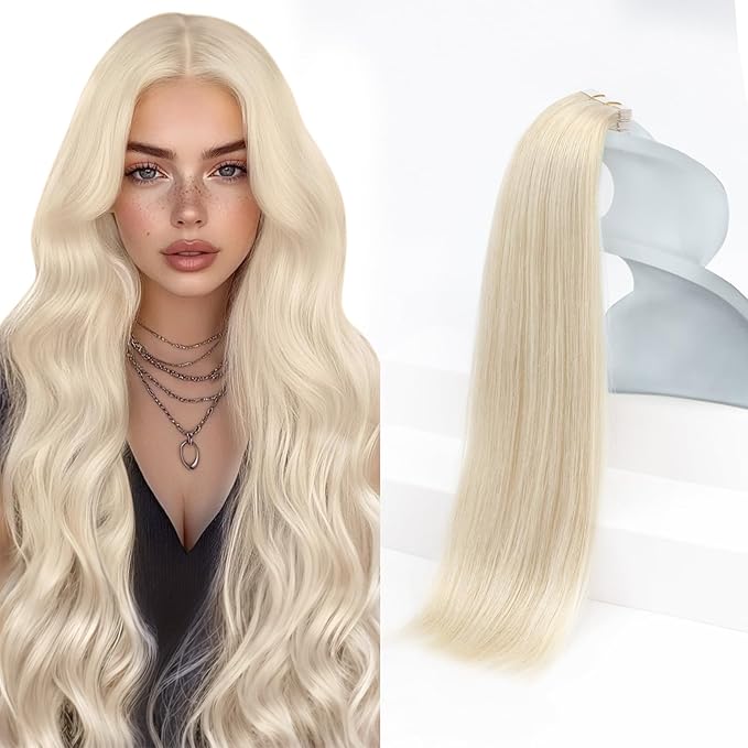 Sunny Hair Blonde Tape in Hair Extensions Human Hair, 28 inch Long Tape in Extensions Remy Tape ins Human Hair Extensions for Women 50g 20Pcs