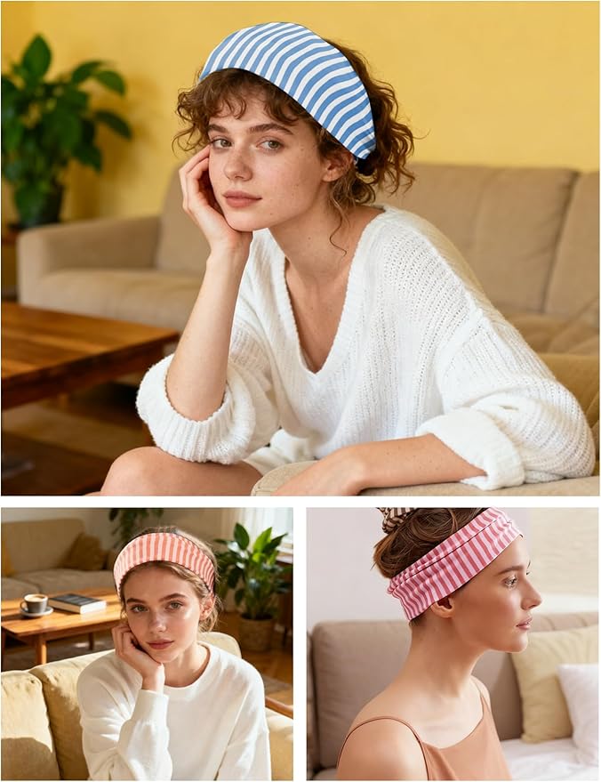 4 Pack Wide Striped Headbands for Women Non Slip Soft Cloth Fabric Headbands Hair Accessory Wear for Yoga Fashion Running Sports
