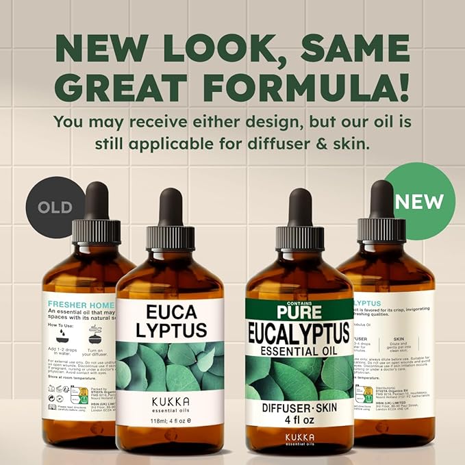 KUKKA Eucalyptus Essential Oils - 4 Fl Oz - for Hair, Skin, Diffuser, Aromatherapy & DIY Soap Making Scent