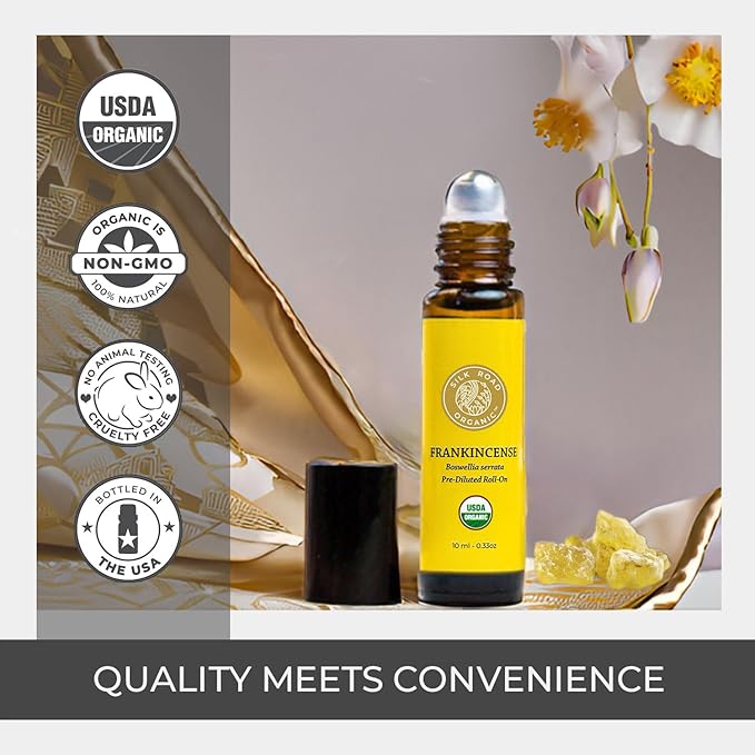 Silk Road Organic Frankincense Serrata Essential Oil Roll on, 100% Pure USDA Certified Aromatherapy for Skin Health, Aging, Fine Lines & Body Aches - 10 ml Roller