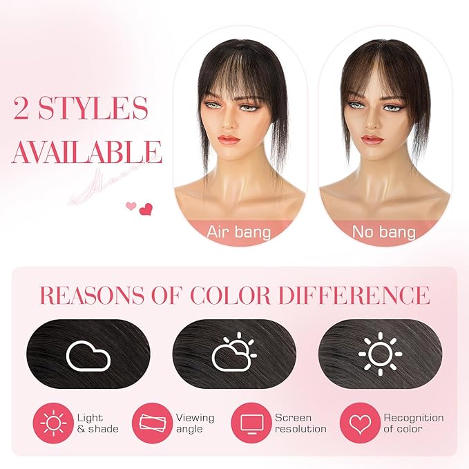 Hairro Human Hair Toppers For Women Wispy Thin No Bang Middle Part Side Bangs Hair Clip Short Wiglet Hairpieces Natural 11 Inches 14.5g #1B Natural Black