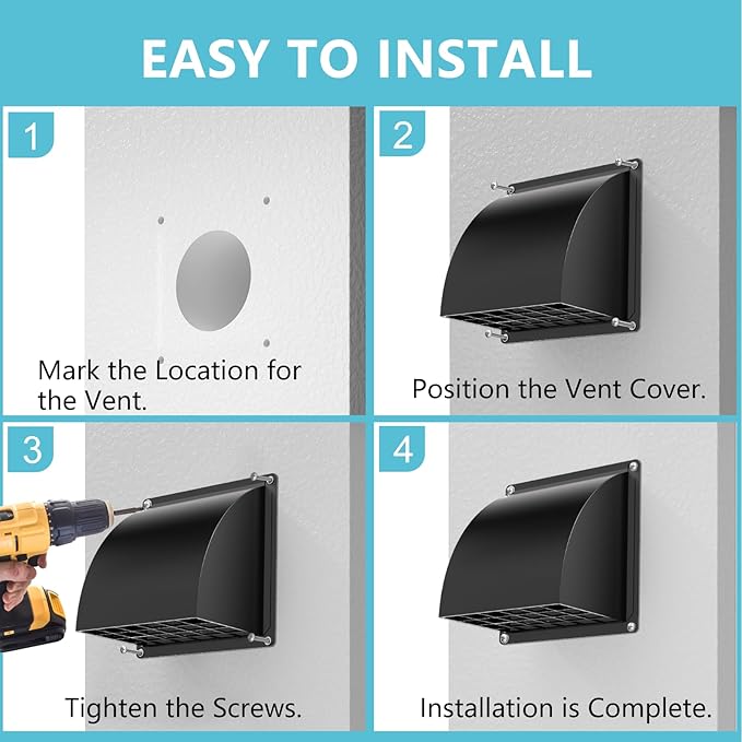 4 Inch Dryer Vent Cover Outside, HG Power Metal Exterior Vent Cover with Removable Screen & Cushioned Non-Return Flap, Air Wall Vent for House, Range Hood, AC, Opening Diameter: 3.81" Black
