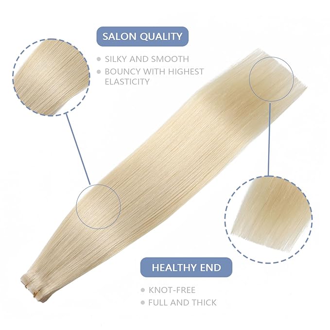 COOKAYU Invisible Tape in Hair Extensions, Platinum Blonde 35g 20pcs 16Inch Seamless Human Hair Extensions Straight Invisi Edge Tape ins