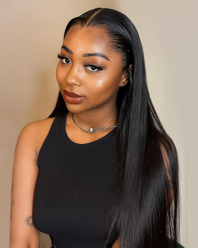 13x6 Lace Front Wigs Human Hair 180 Density Straight Transparent Lace Front Wigs Human Hair Pre Plucked Wigs for Women Glueless Wigs No Synthetic Blend Triple Lifespan 3X 28inch