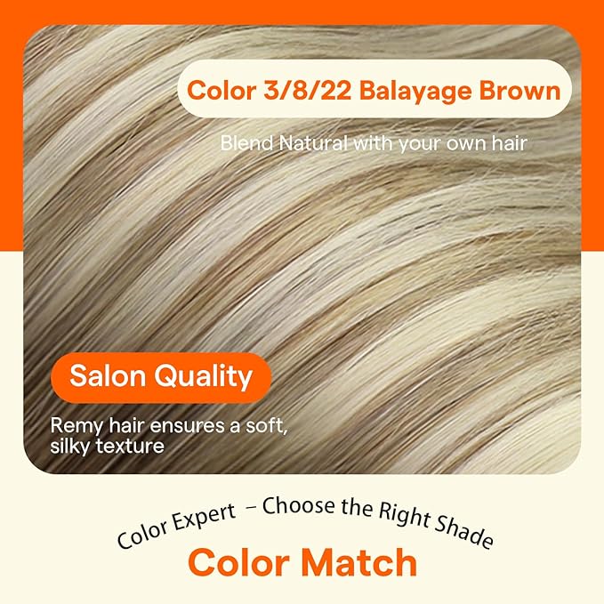 Full Shine Dark Brown Seamless Clip In Hair Extensions, Brown to Ash Brown Highlight Medium Blonde Balayage Clip ins, PU Skin Weft Natural Remy Human Hair Extension, Coverage 4Pcs 20Inch 95 Grams