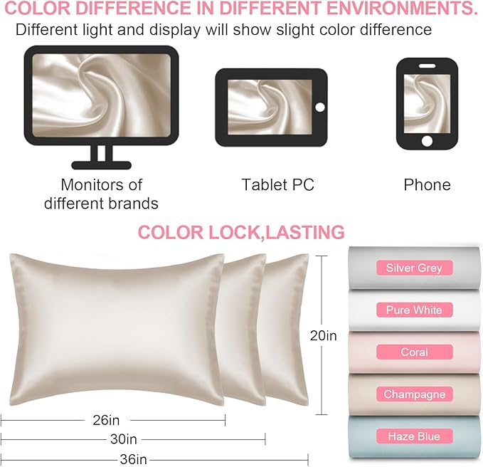 Mulberry Silk Pillow Cases 2 Pack Standard Size 20x26 Inches with Hidden Zipper, Ultra Smooth and Soft Breathable Cooling Silk Satin Pillowcase Set of 2, Better for Hair and Skin, Gifts for Women Men