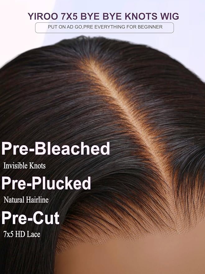 YIROO Bye Bye Knots Glueless Water Wave and Jerry Curly Drawstring Wig Human Hair, 7x5 Pre Cut Lace Front Glueless Wigs Pre Bleached Pre Plucked Wear and Go Wig for Women 150% Density 16Inch