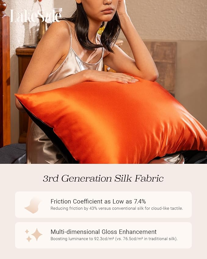 Oriental Lakeside® 100% Pure 22 Momme Mulberry Silk Pillowcase with Envelope Closure - Nighttime Skincare & Hair Care Hydrating Pillow Cover