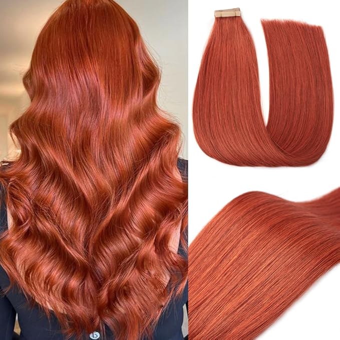 Tape in Hair Extensions Human Hair Copper Remy Hair Extensions 20pcs 14 Inch Straight Invisible Human Hair Tape in Extensions Skin Weft Tape Extensions Human Hair (350#,14 Inch)
