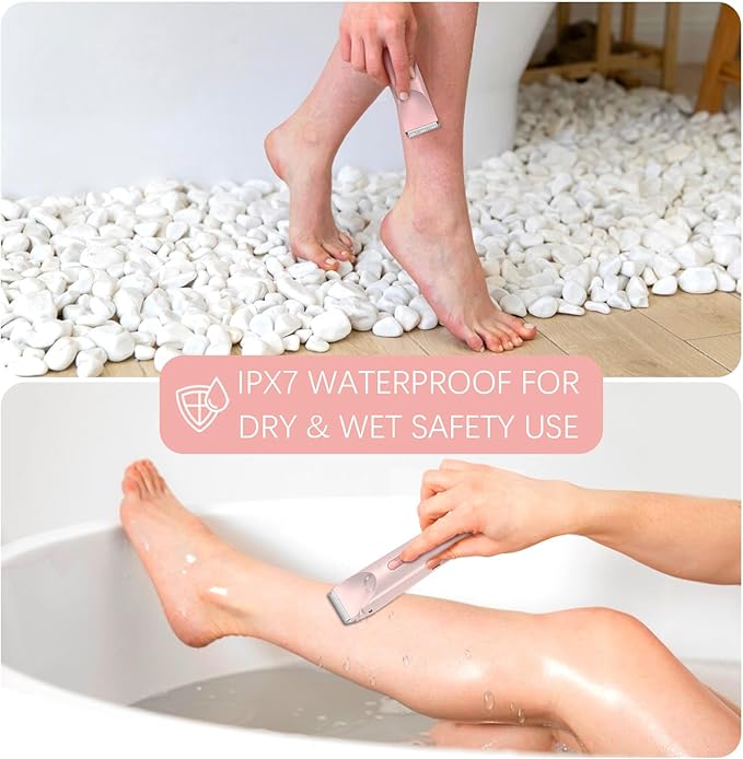 Bikini Trimmer for Women, 2 in 1 Dual-Head Electric Razors for Women Pubic Hair, Waterproof Wet/Dry Use Body Hair Trimmer Face Shaver, Rechargeable Hair Removal for Bikini Legs Face Underarm Arm Back