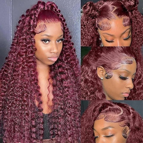36 Inch 99J Burgundy Lace Front Wigs Human Hair Red Burgundy Wig 200% Density 13x6 Deep Wave Lace Front Wigs Human Hair Pre Plucked Glueless Lace Frontal Wigs for Women