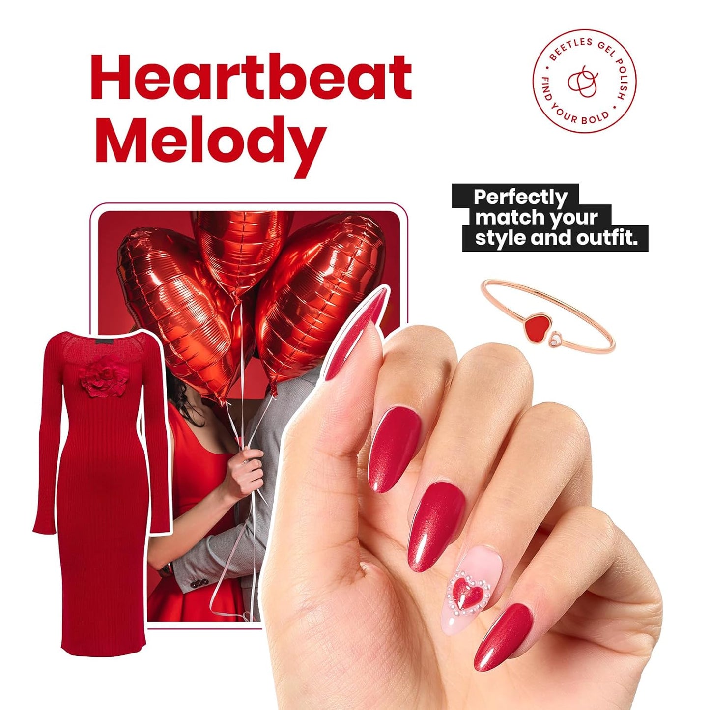 Beetles Red Nail Polish 15ML Quick Dry Glitter Fingernail Polish 4th of July DIY Salon for Women