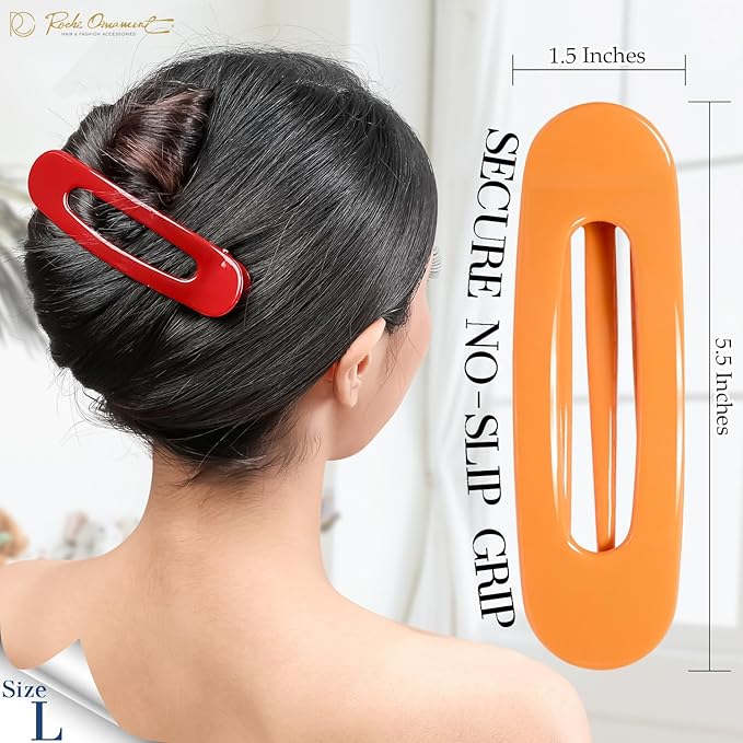 RC ROCHE 6 Pcs Flat Claw Hair Clips for Women Lay Down Barrettes No Crease Side Slide Thick Long Hair Duckbill French Against Head Jaw Claw Styling Jumbo Extra XL Clamp, Large Classic