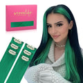 WENNALIFE Green Clip in Hair Extensions Real Human Hair 35g 6pcs 24 Inch Colored Hair Extensions for Kids Women Colorful Hair Pieces Pop-up Style Straight Extensiones De Cabello Humano Con Clip