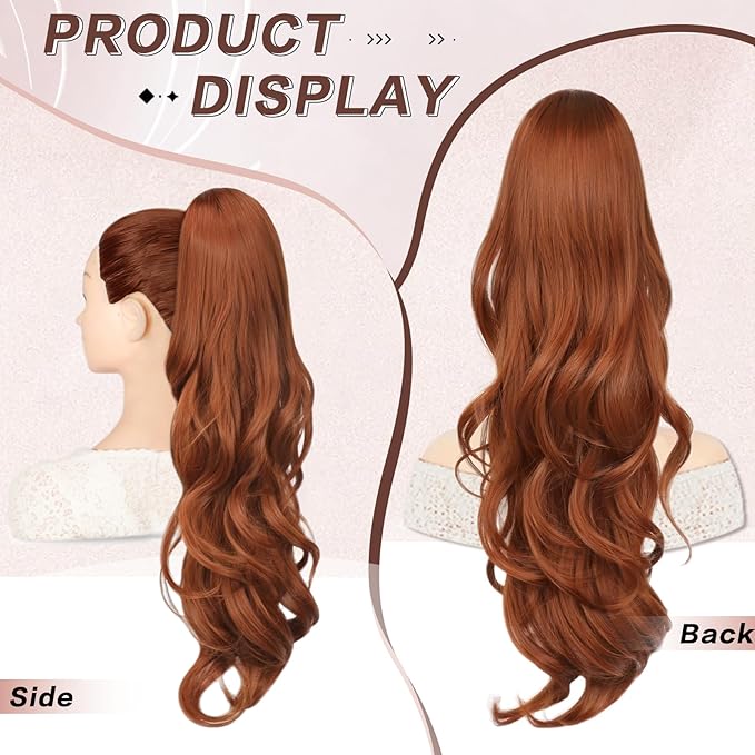 Ponytail Extension, Drawstring Ponytail Extension for Women 26 Inch Long Wavy Pony Tails Hair Extensions Synthetic Clip in Ponytail Hairpiece for Women(350#)