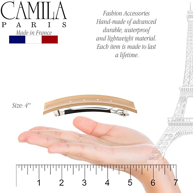 Camila Paris CP3189 French Hair Barrette Clip for Girls, Brown, Rubberized Automatic Clasp Strong Hold Grip Hair Clips for Women, No Slip and Durable Styling Girls Hair Accessories, Made in France