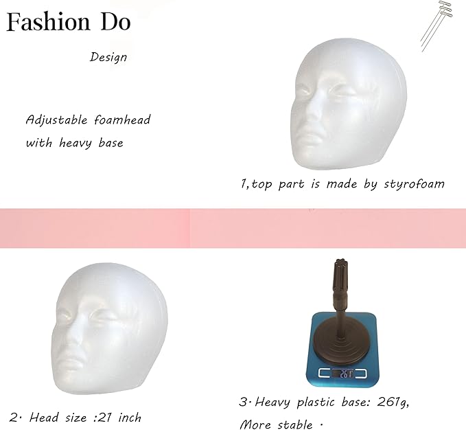 2 PACKS Adjustable wig or hat styrofoam mannequin head holder stand (13”to 17”)