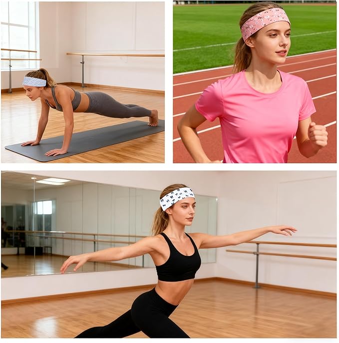 6 Pcs Anti-Slip Elastic Headbands for Women Soft Fabric Yoga Sweatbands with Floral Heart Print Stretchy, Sweat-Absorbent and Lightweight for Fitness, Running and Daily Wear