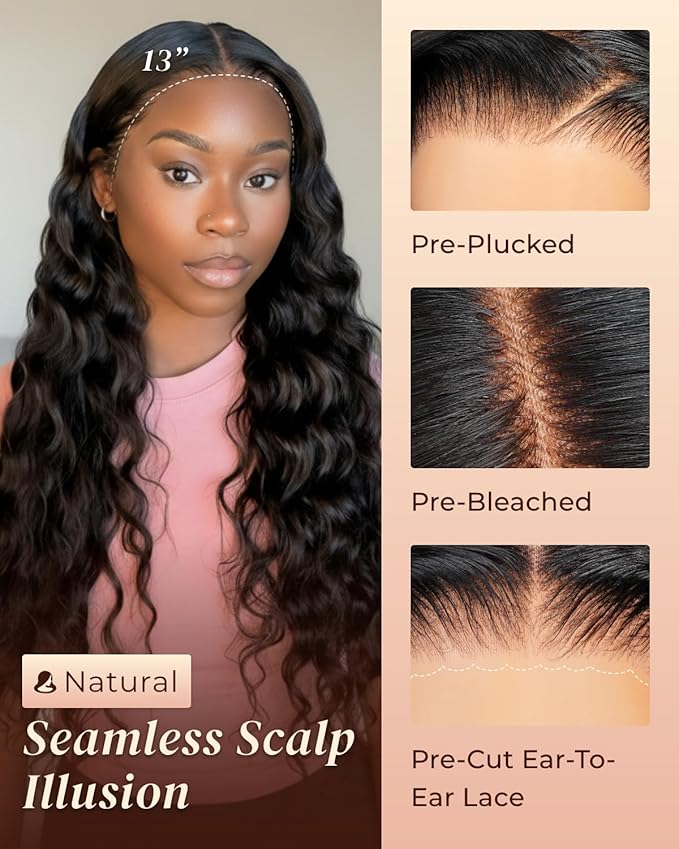 Arabella 13x6 Deep Curly Human Hair Wig 210% Density Curly Wigs Human Hair 100% Glueless Lace Front Wig 12a Pre Plucked Bleached Pre-Cut Wigs (30inch,13x6 deep curly wig)