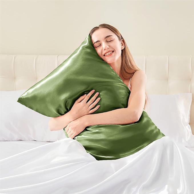 BEDELITE Satin Pillowcase with Zipper, Cedar Green King Size Pillow Cases Set of 2, Super Soft and Cooling Similar to Silk Pillow Cases, Gift for Women Men(20x36 Inches)