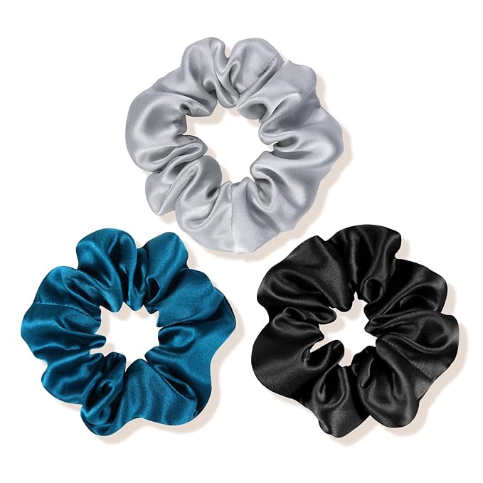OLESILK 100% Mulberry Silk-Scrunchies for Hair Sleep, Women Grils Silk Hair Ties for Frizz & Breakage Curly Hair, No Damage, Elastics Ponytail Holder, 3 Pack