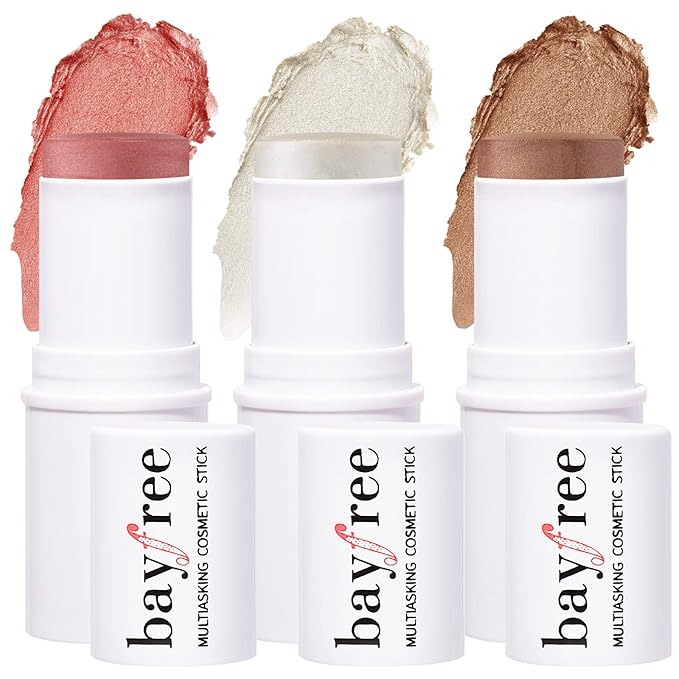 KIMUSE Multi Stick Trio Face Makeup, Cream Blush Stick for Cheeks & Lips, Contour Stick & Highlighter Makeup Sticks for All Skin