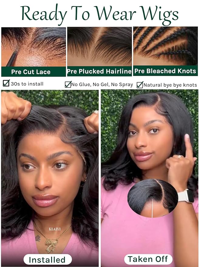 KLAIYI Light Yaki Straight Bob Loose Wave Pre Everything 13x4 Lace Front Wigs Human Hair Precut Lace Pre Plucked Bleached Glueless Wear and Go Wigs for Women Bye Bye Knots Wig Beginner Friendly 10Inch