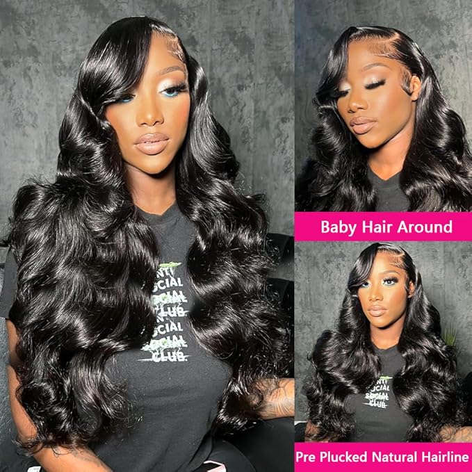 13x6 Body Wave Lace Front Wigs Human Hair Pre Plucked Glueless Wigs Human Hair 180% Density HD Transparent Lace Frontal Wig Human Hair for Black Women Body Wave Wig 20 Inch