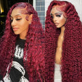 BVLBVL 40 Inch 99j 13x6 HD Lace Front Wigs Human Hair 250% Density Deep Wave Lace Front Wigs Pre Plucked Burgundy Wig Human Hair Wet And Wavy No Tangle No Shedding Triple Lifespan 3x