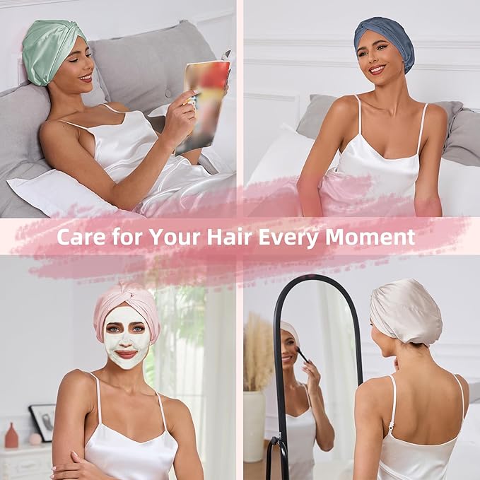 Adjustable Silk Satin Hair Bonnet for Sleeping Women, Double Layer, Silk Hair Wrap for Sleeping Women Men, Curly Natural Braid Straight Unisex - Lavender