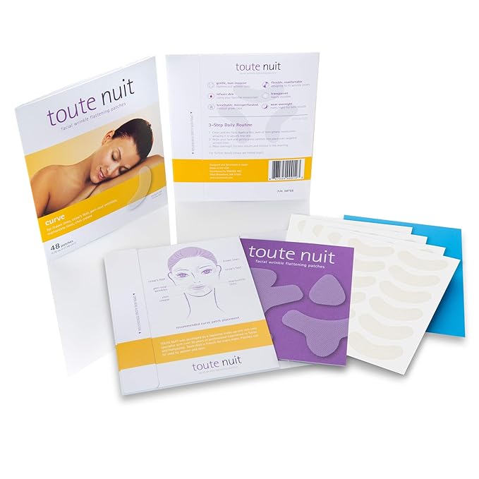 Toute Nuit Wrinkle Patches – Curve – Face Tape for Forehead, Eyes & Lips – Hypoallergenic Anti Wrinkle Patches – 48 Count, Made in USA