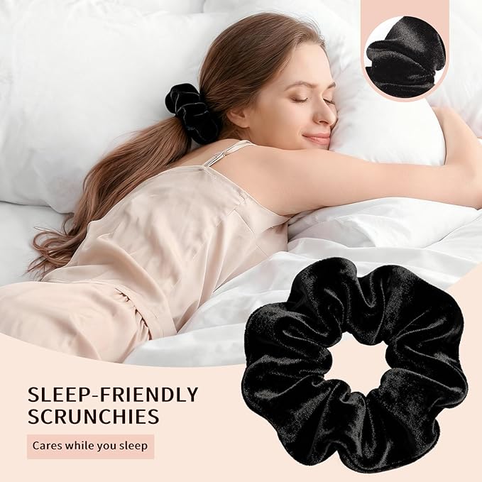 Velvet Scrunchies for Women Girls, 12 Pcs Black Classic Hair Scrunchie Elastic Thick Scrunchy Hair Ties, Soft Ponytail Hair Accessories