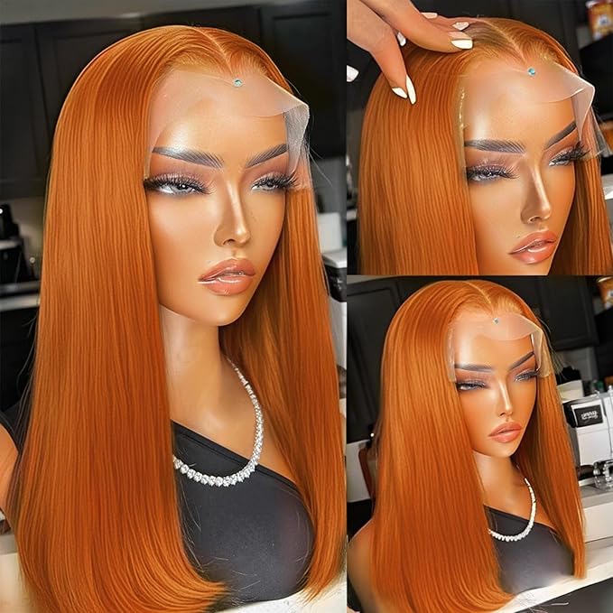 Bob Wig Human Hair 13x4 Orange Ginger Bob Lace Front Wigs Human Hair Real 100% Virgin Human Hair Wigs for Black Women 14inch