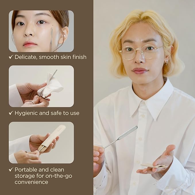 Korean Piccasso Brush Makeup Spatula + Sponge 2P Set – Professional Makeup Tools with Precision Spatula and 2 Soft Sponges, Ideal for Blending Foundation, Cream, or Liquid Makeup