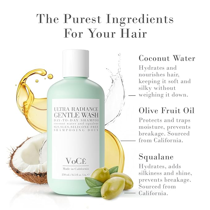 VoCÊ Haircare Gentle Wash Vegan & Cruelty-Free Shampoo | Clean Haircare, Color Safe, Paraben and Sulfate Free, Ultra Radiance, Hydrating, Shine Enhancing (8.5 oz | 250 ml)
